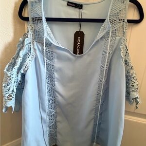 Sky Blue Lace Shoulder Blouse